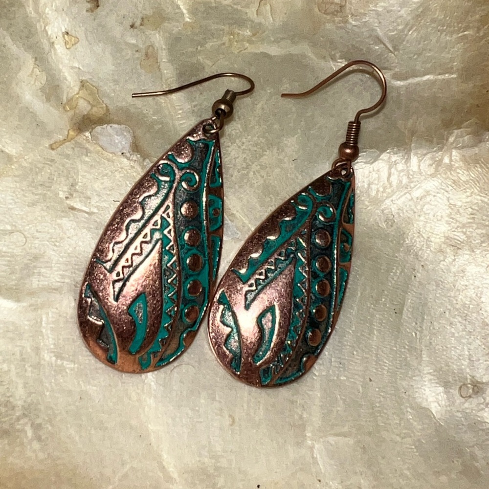 Bohemian Teardrop Earrings in Copper and Turquoise